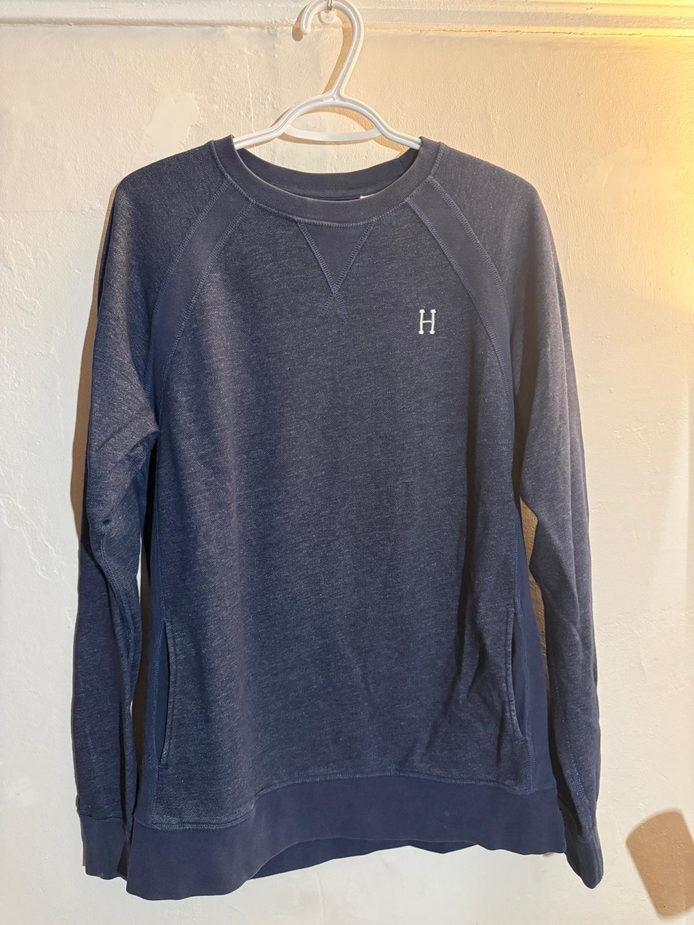 HUF Men's Navy Blue Crewneck Sweater with Small 'H' Embroidery